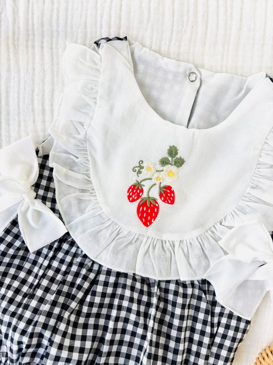 Cherry Ekoseli Romper - Siyah