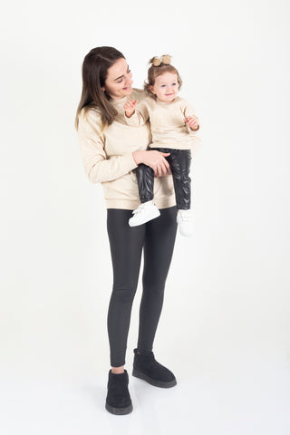 Mama & Mini Nakışlı Sweatshirt Takım - Krem