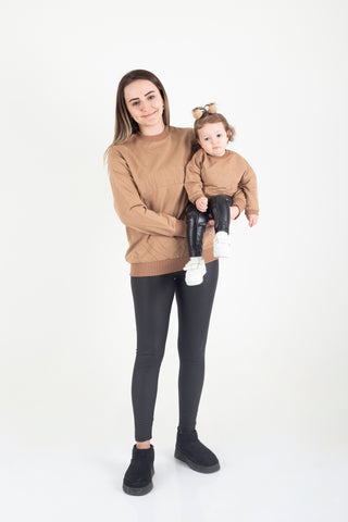 Mama & Mini Nakışlı Sweatshirt Takım - Kahverengi