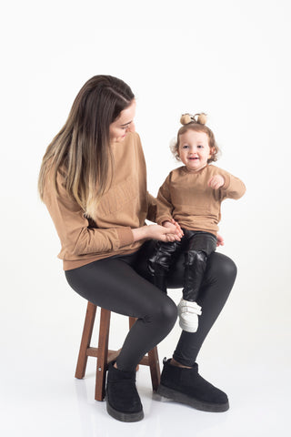 Mama & Mini Nakışlı Sweatshirt Takım - Kahverengi